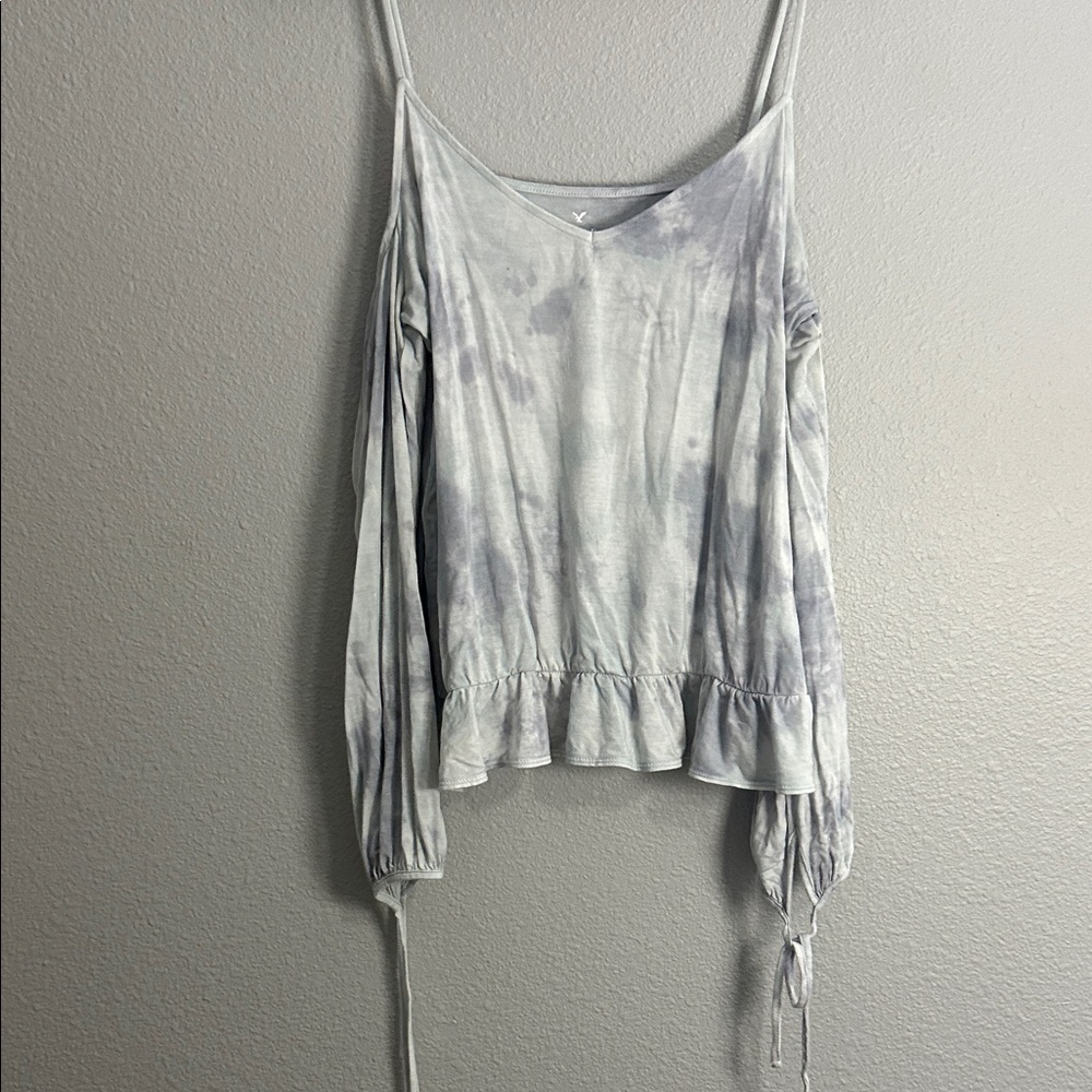 Women's Gray Tie-Dye Top